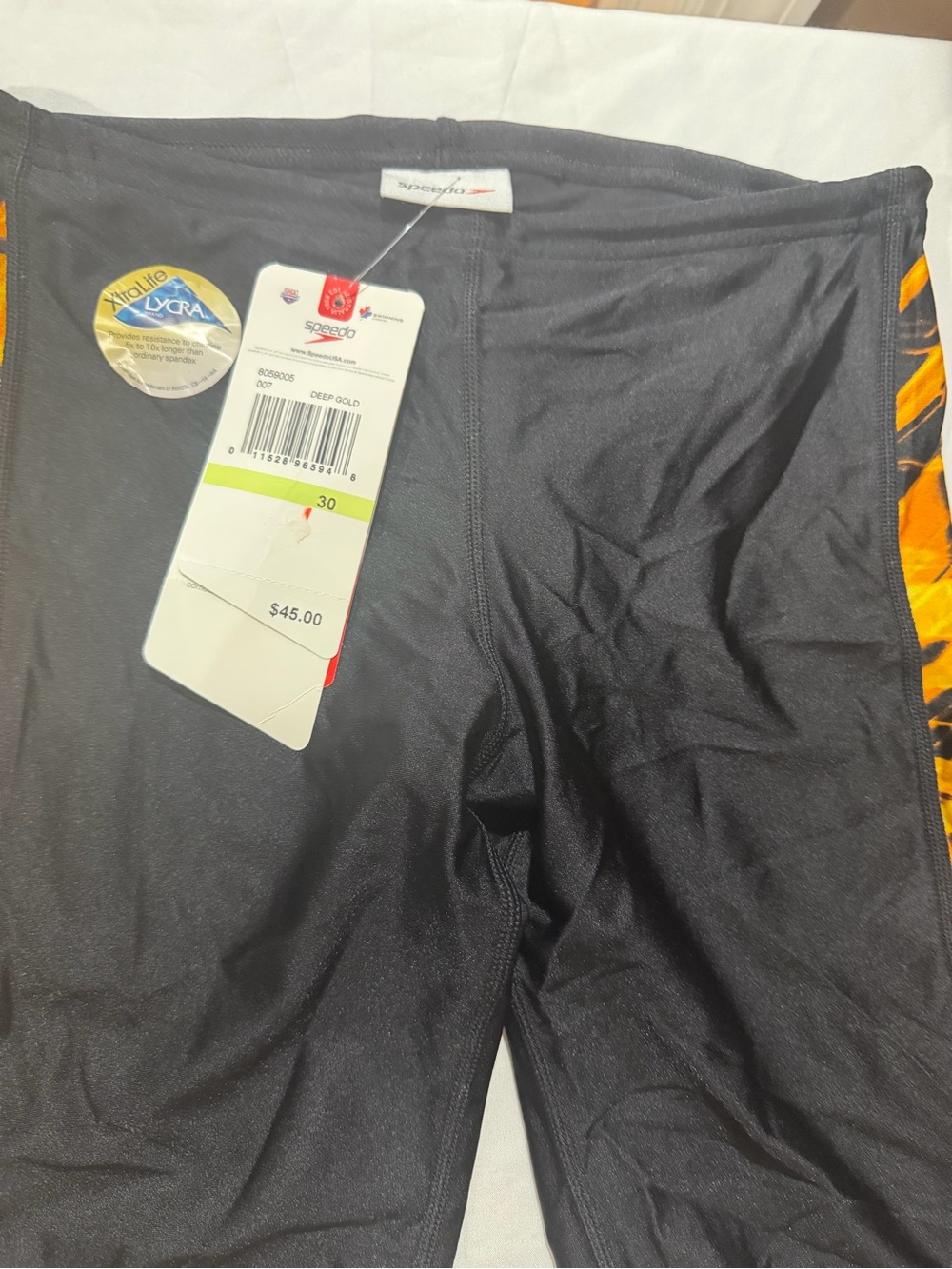 Speedo Black Swim Jammer with yellow fire Side Accents 30 12 years old - Picture 2 of 8